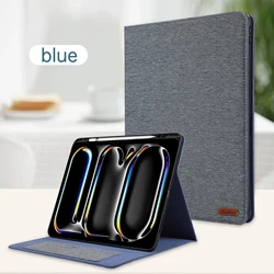Cloth Pattern Case for Apple iPad Pro 11 2024 M4 A2837 A3006 Soft TPU Leather Protection Cover with Pen Slot