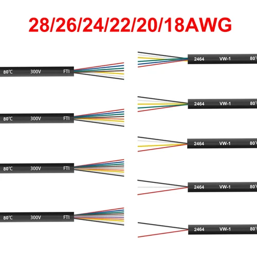 Cable enfundado UL2464 de 5/10M 28 26 24 22 20 18AWG Cable de señal de cobre estañado 2 3 4 5 6 7 8 núcleos Cable de Audio electrónico