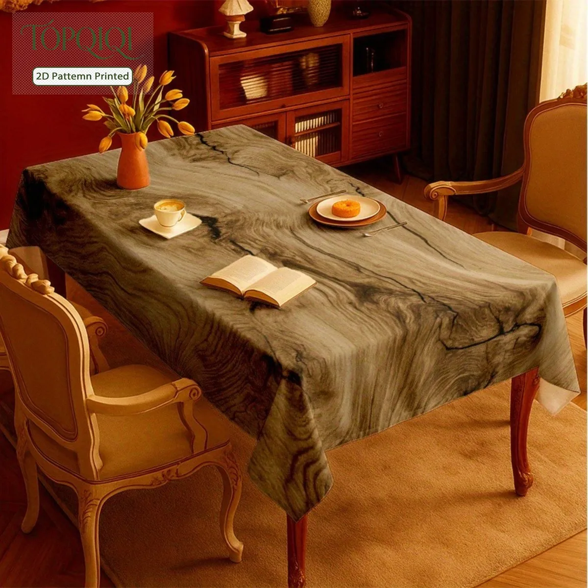 1 PC 2D plane printing realistic wood-grain tablecloth, suitable for dining tables and coffee tables