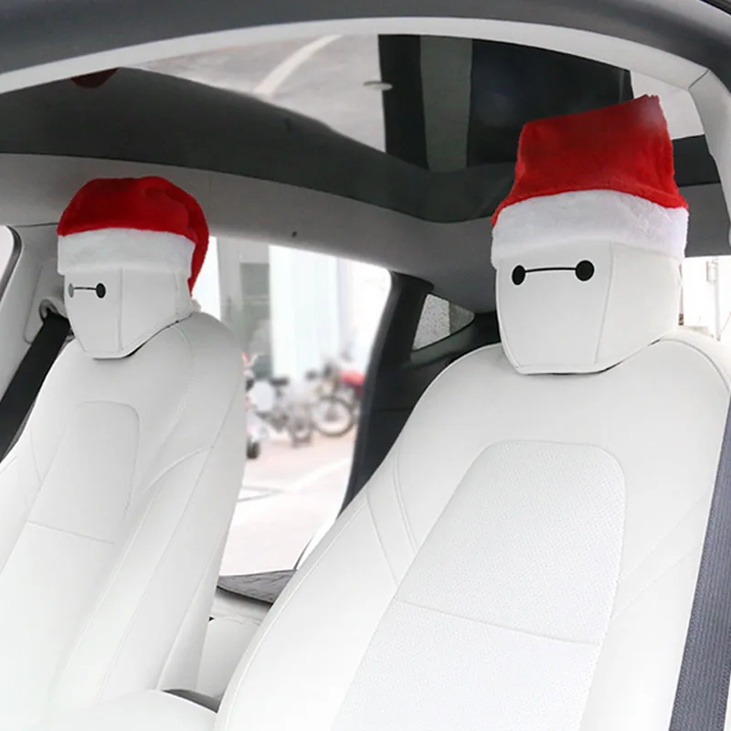 Car Personality Lovely Christmas Hat Big Eyed Trim Sticker For Tesla 2017-2022 Model 3 Model Y Interior Decoration Accessories