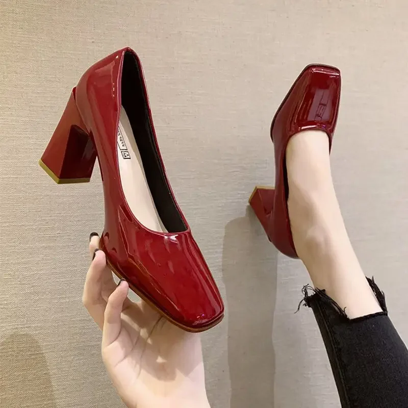 Chaussures à talons hauts en cuir épais pour femmes, chaussures pour dames, Parker carré, bleu, normal, décontracté, livraison gratuite, prix bas, Y2k