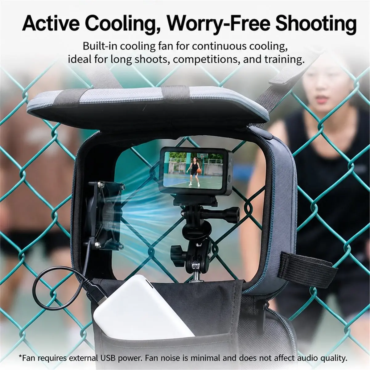 Fence Multi-Functional Action Camera Mount with Cooling Fan for Baseball Softball Adjustable Sun Hood Carrying Bag