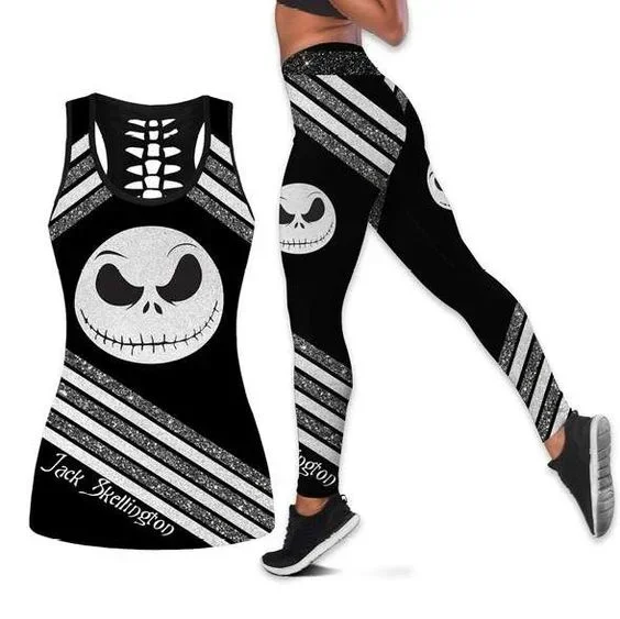 Disney Jack Skellington Hollow Vest and Womens Leggings Y2k Yoga Suit Fitness Leggings Sports Suit Tank Top Legging Yoga Set