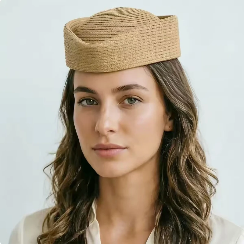 

Vintage Straw Beret for Women: Elegant Pillbox Cap, French-Style Flat-Top Wrap Hat, Summer Fascinator Retro Hair Accessories