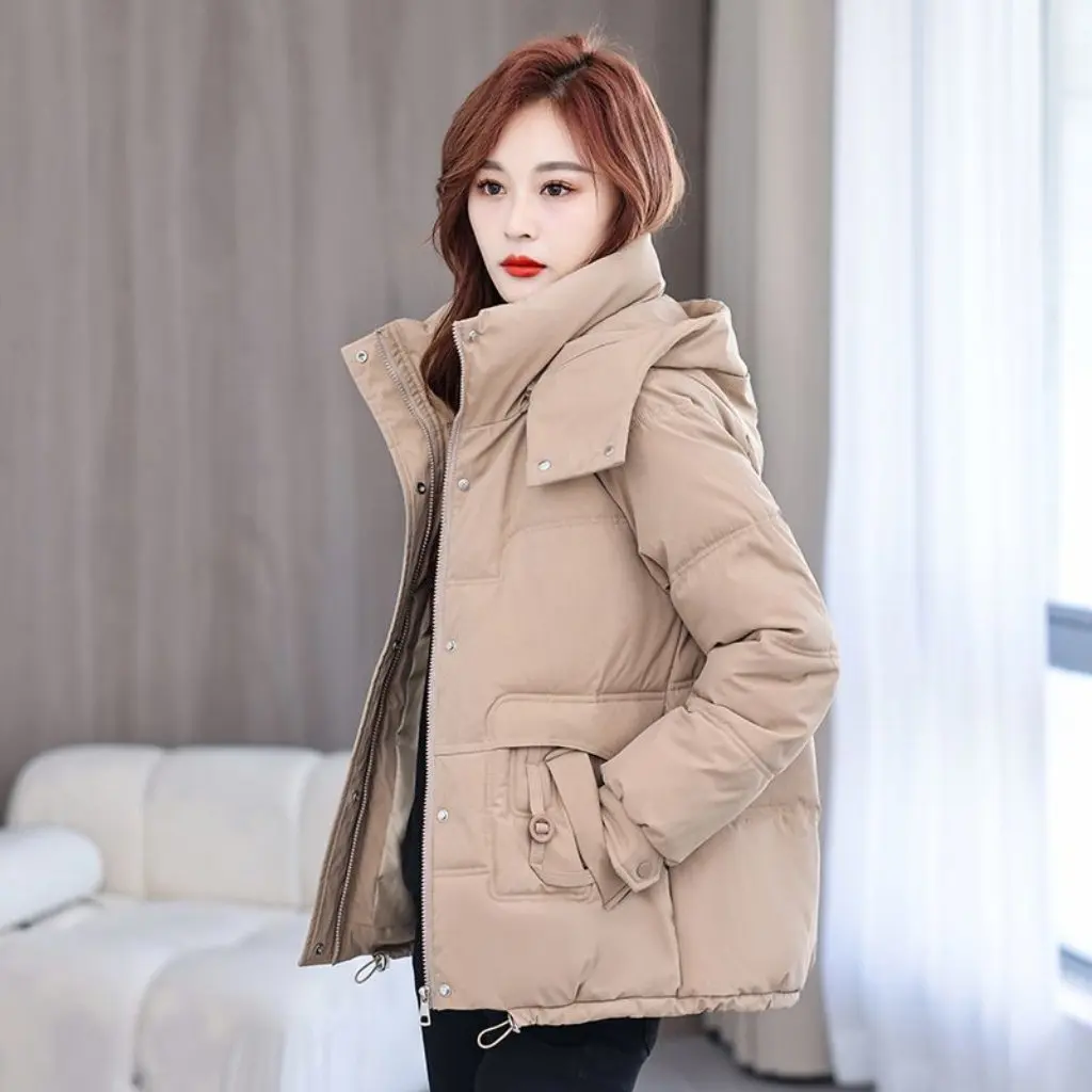 

Red down Cotton-Padded Jacket Women's Loose Thick Warm Winter Coat Short Fashion Outerwear New Style