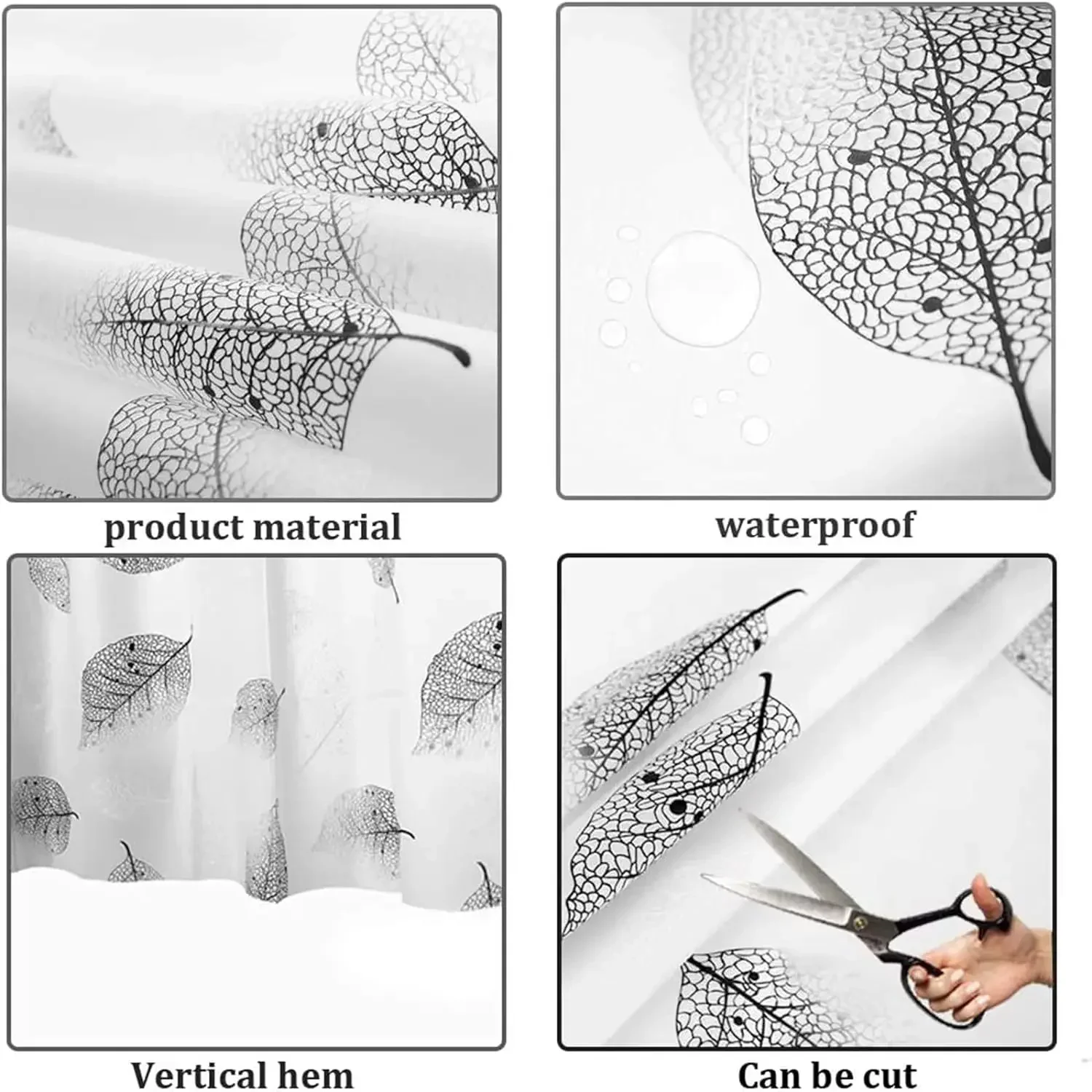 1pcs  Semi Sheer Lightweight Bath Print Shower Curtain Ptinted Leaf Shower Curtain Liner Water Repellent Bathroom Curtains