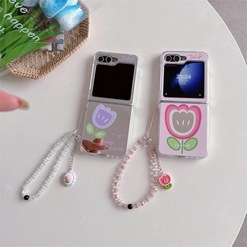 

Mirror Tulip Phone Case For Samsung Galaxy Z Flip 7 6 5 4 Protective Back Cover For ZFlip5 ZFlip6 ZFlip7 Case Shell