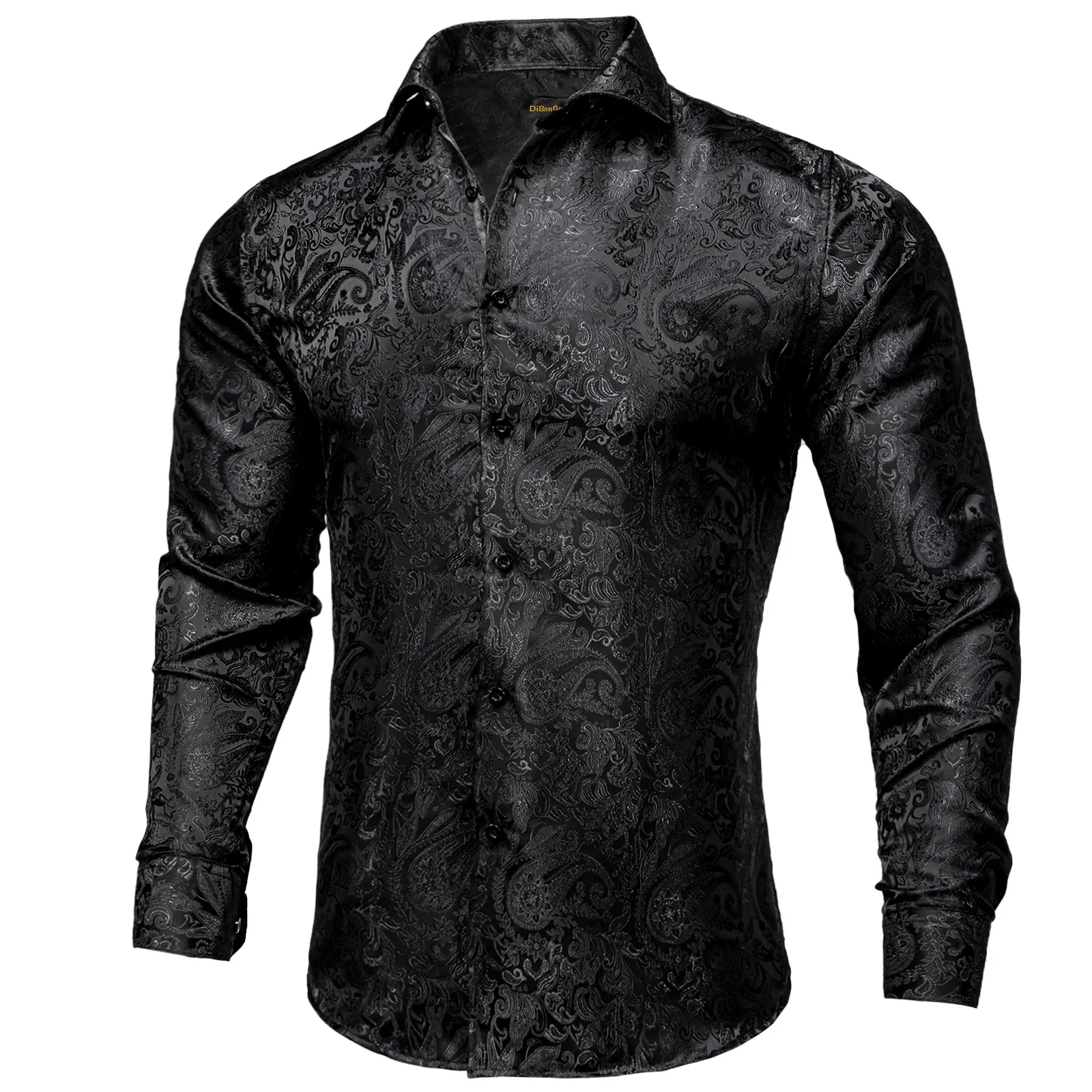 26 Luxury Purple Paisley Polyester Shirts for Men Long Sleeve Wedding Prom Men Clothing Button Down Collar Social Dress Shirt