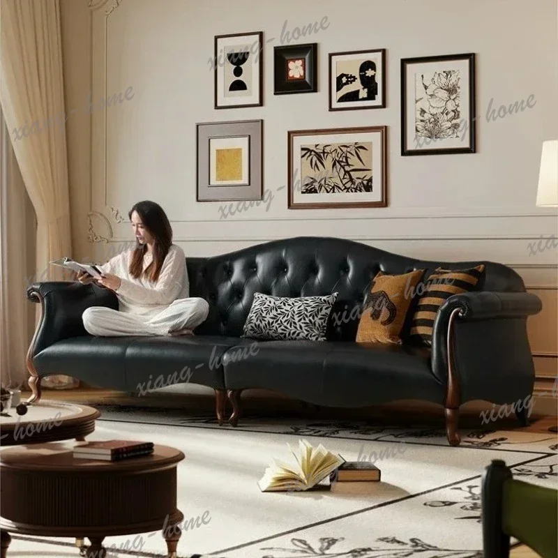 FG 235cm 266cm 286cm Couch Furniture Home Luxury Modern Sofa Leather Solid Wood Sofa Retro Straight Living Room Sofas And Seatin