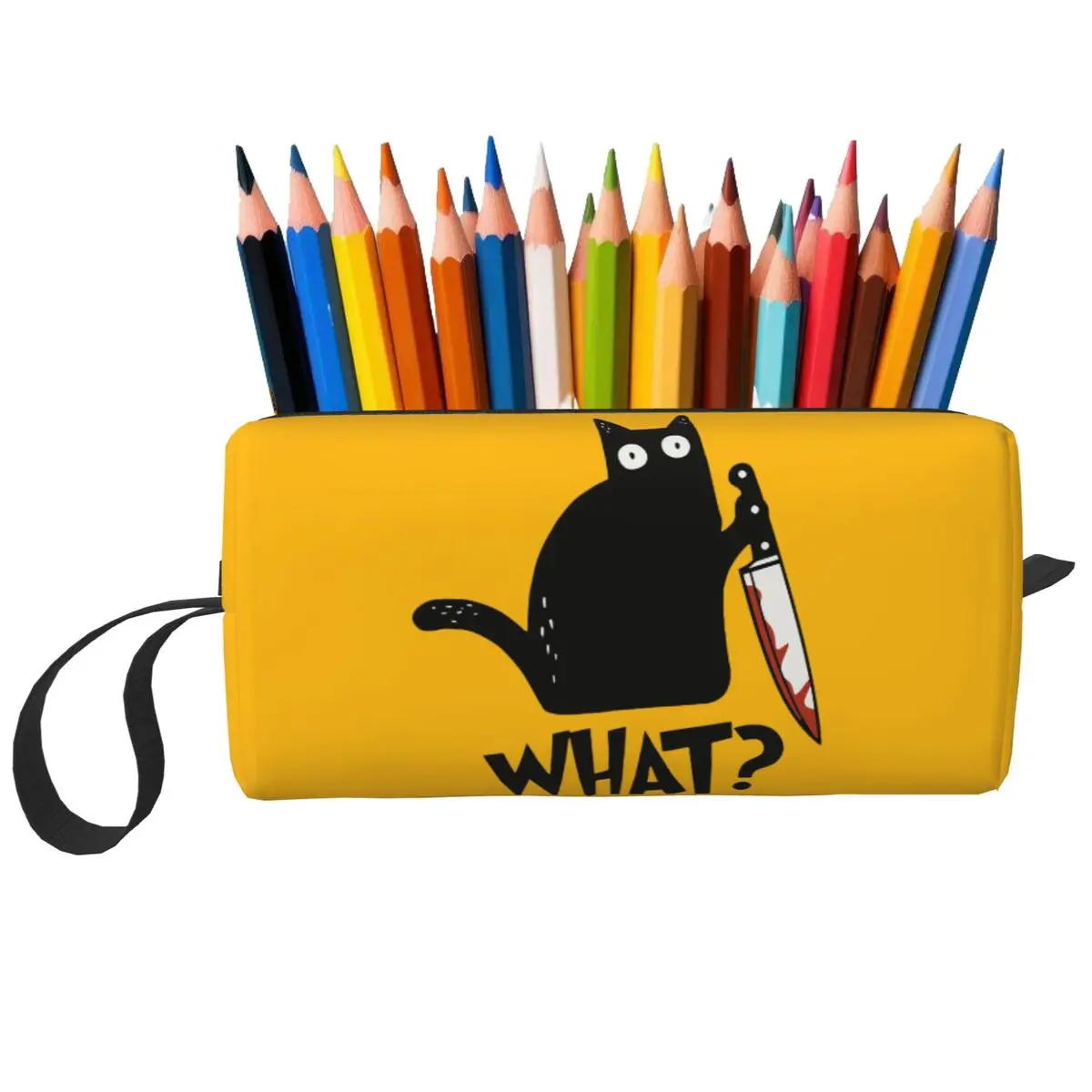 

Cat What Murderous Black Cat With Knife Gift Premium Pencil Case for Boys Girls Gifts Pen Box Pencil Bag Women Cosmetic Bag