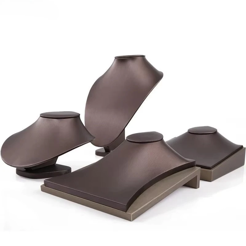 Brushed PU Leather Mannequin Neck Display Stand for Necklace & Pendant - Jewelry Store Window Showcase Prop