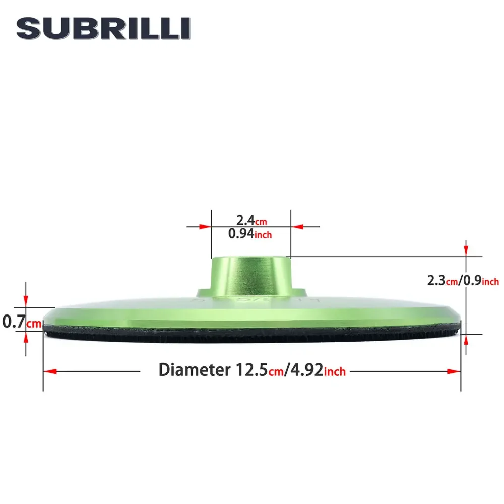 SUBRILLI-almohadilla de respaldo de gancho y bucle de 5 "con respaldo de aluminio rígido para almohadillas de pulido de 125mm, soporte de disco de eje de latón de 5/8" 11