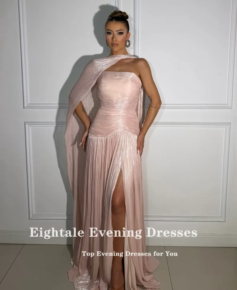 arabic evening dresses Eightale Dress Strapless Crepe Side Slit Customized Dusty Pink Pleats Modest Prom Wedding Party Gow Style Color:Other Colors Short Sleeved Dresses Halter tie neck backless Make a statement at