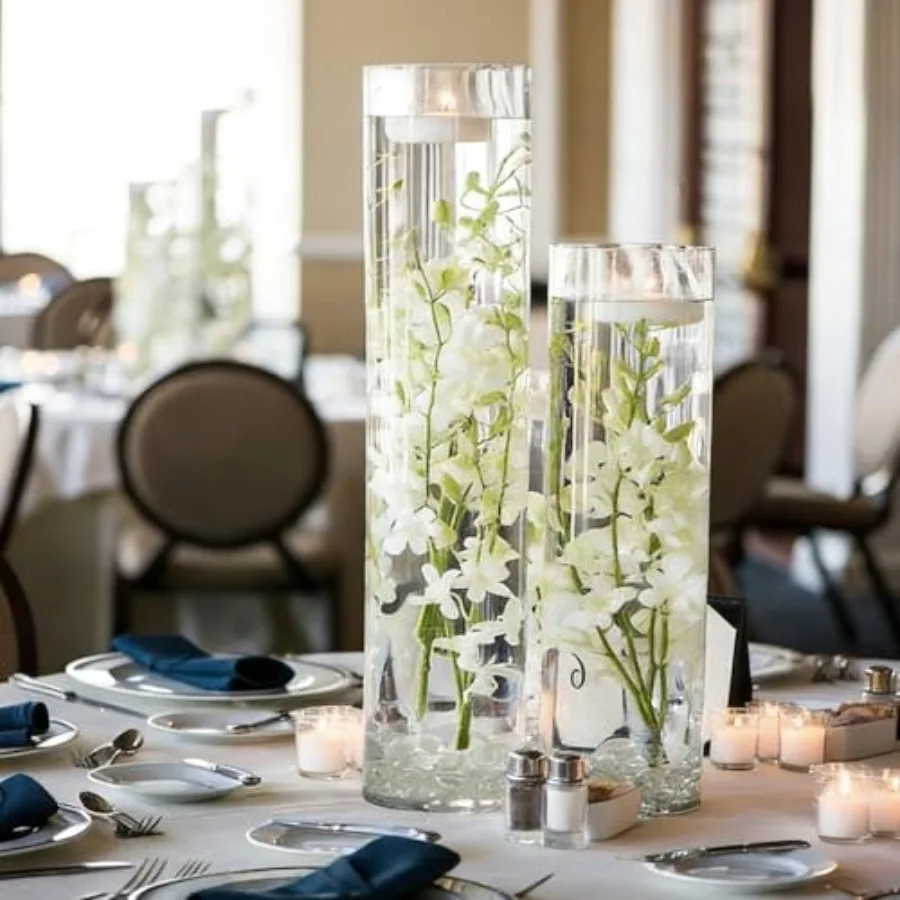 12 Pack Glass Cylinder Vases for Flower Arrangements 16 Inch Tall Clear Centerpieces Bulk Hurricane Floating Candle Holders for