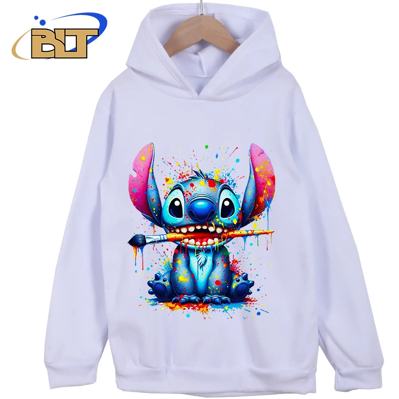 Disney spray paint stitch print kids hoodie autumn and winter sports sweater cartoon tops for boys and girls