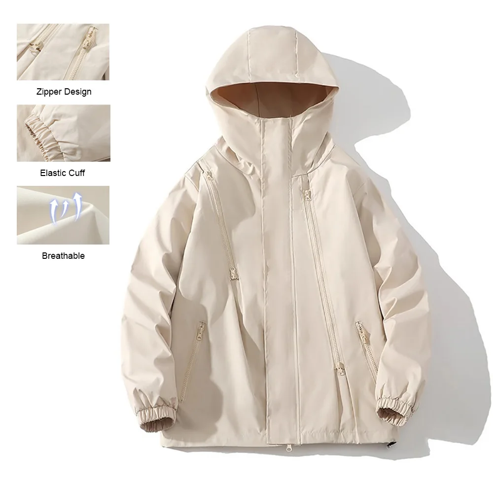 

Мужская уличная куртка, повседневная куртка на молнии с капюшоном, стильные куртки, однотонные, простой стиль, верхняя одежда для пешего туризма, альпинизма, осенняя новинка