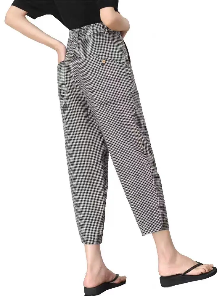 

Checkered Cropped Pants For Women's 2024 Summer New Korean High Waisted Loose Drape Wide Leg Harlan Casual Pants