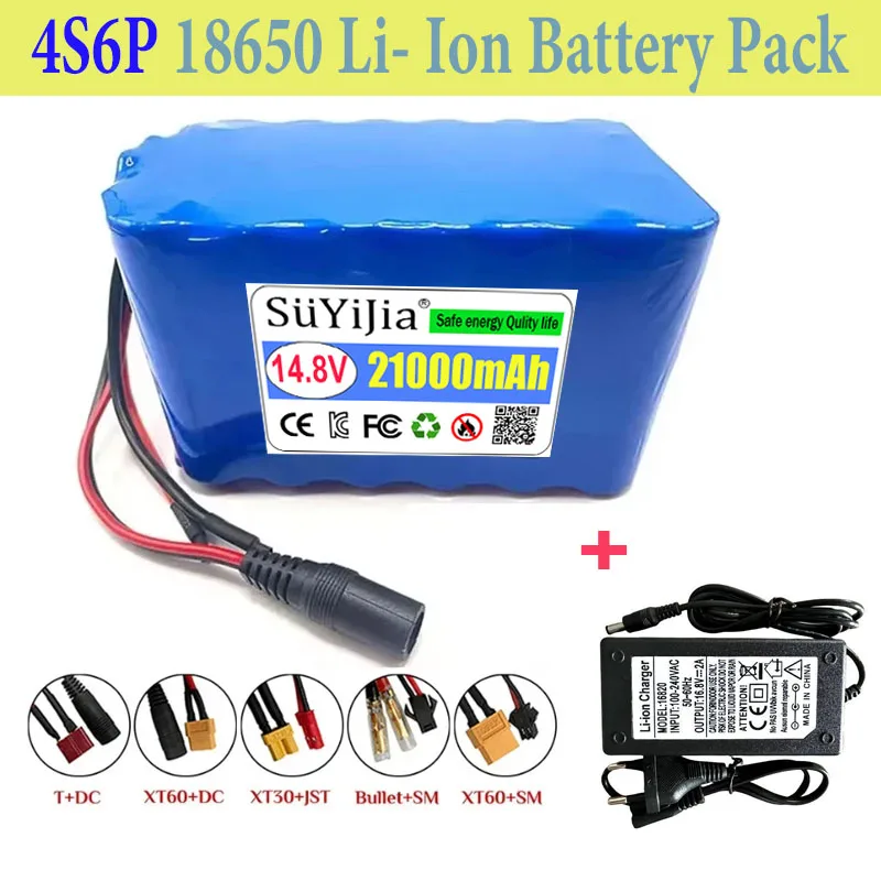 14.8V 21000mAh Lawnmower Sprayer Battery 4S6P 18650 Lithium Ion Battery Pack BMS for Power Tool Audio Model Aircraft Large Toys