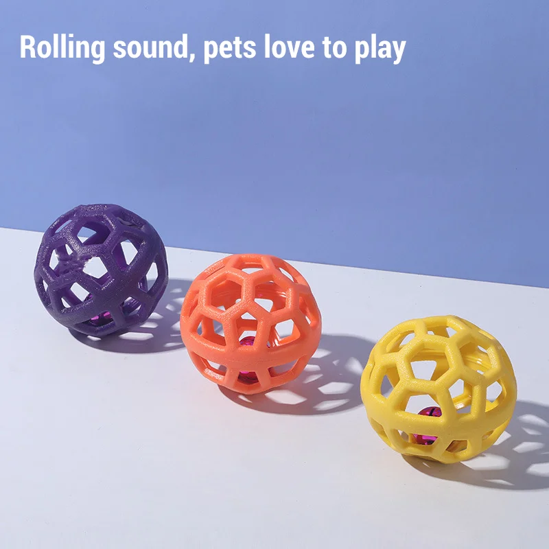 Bouncy TPR Dog Ball Toys with Bell Hollow Rubber Pet Chew Balls Interactive Training Toys for Puppy Teeth Cleaning and Playing view 4