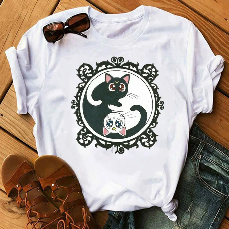 Sailor Cats 90s Funny T Shirt Harajuku Women Tshirt Aesthetic Anime Woman Cute Female T-shirt Kawaii Tees Fashion Ullzang