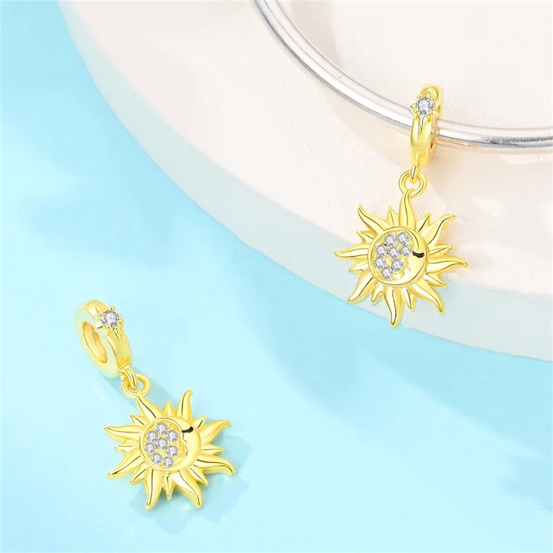 

2026 925 Sterling Silver Golden Sun Charms Pendant For Women Fit Original Bracelet DIY Birthday Party Jewelry Gifts