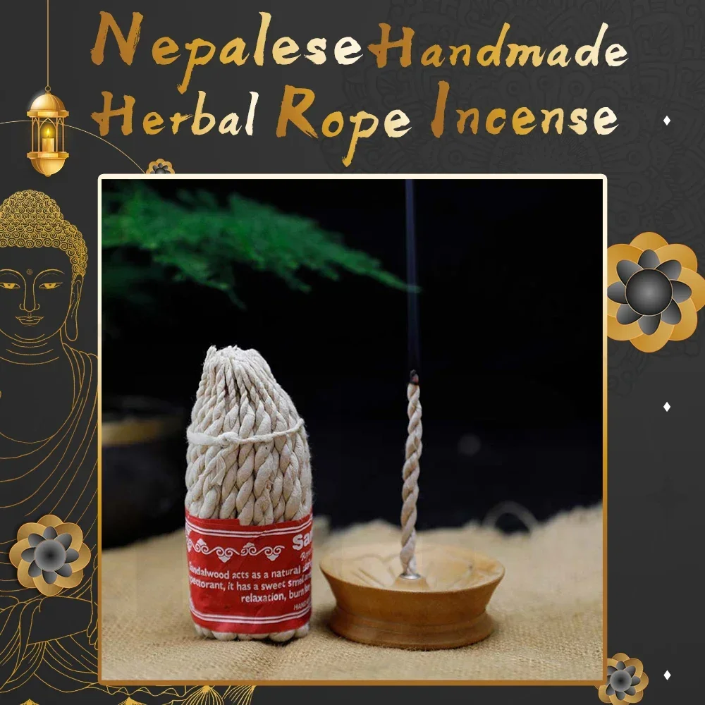 

Nepalese Handmade Herbal Rope Incense White Sage Wand for Spiritual Incense Sticks Burning Aromatherapy Energy Cleansing Buddha