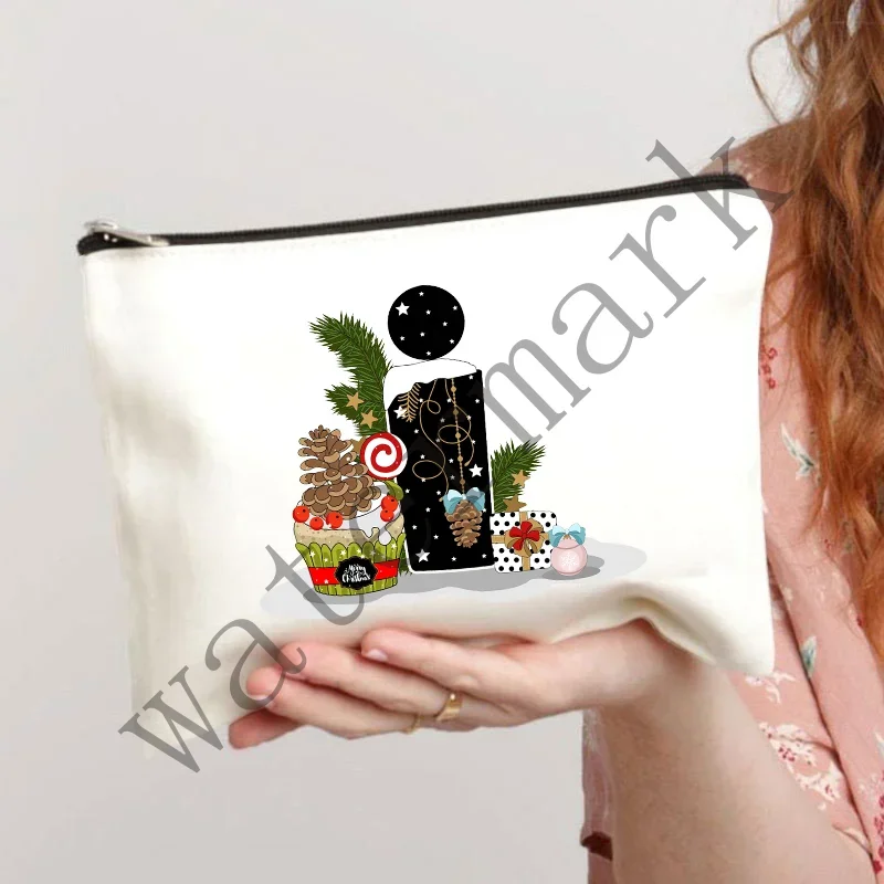 Bolsos de la serie navideña, bolsa de almacenamiento ecológica de algodón y poliéster, bolsa de cosméticos para mujer, organizador de Santa Claus, monedero de dibujos animados