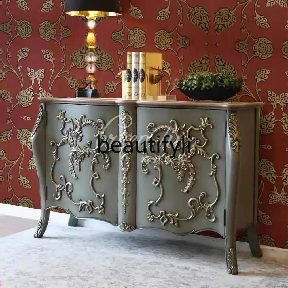 

P European-style painted entrance dining side cabinet living room solid wood locker home decoration cabinet