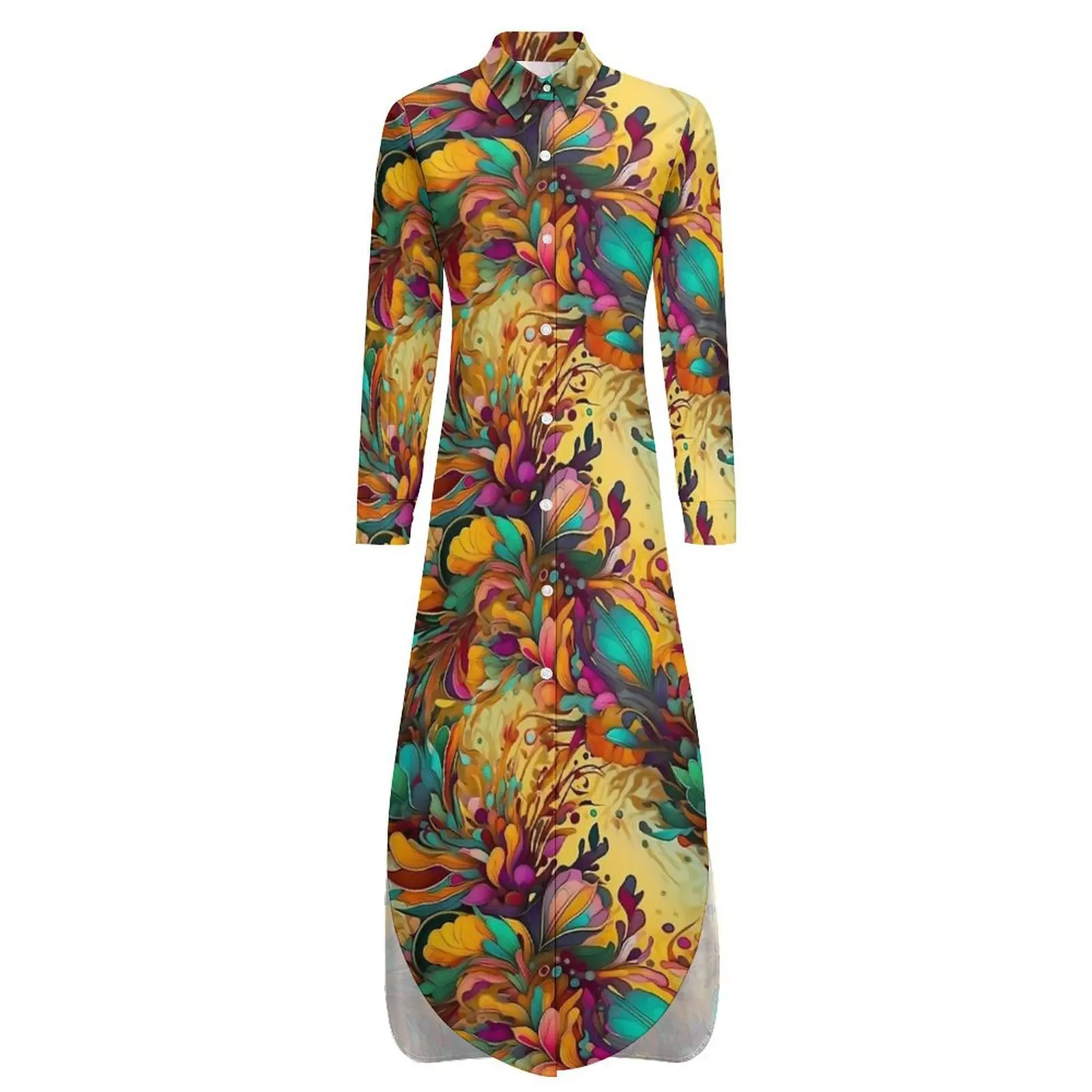 Art Nouveau Chiffon Dress Abstract Floral Pretty Dresses Aesthetic Casual Dress Ladies Sexy Design Vestido Large Size