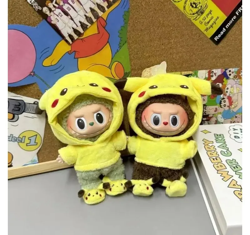 جديد البسيطة أفخم دمية الملابس مجموعة لطيف بيكاتشو دعوى الكرتون 17 سنتيمتر Labubu الفينيل دمية Kpop المعبود دمية الملابس والاكسسوارات