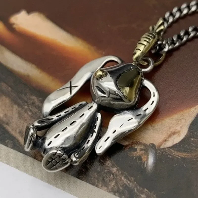 New s925 silver jewelry accessories trendy rabbit doll pendants for men and women personalized retro hip-hop lover gift