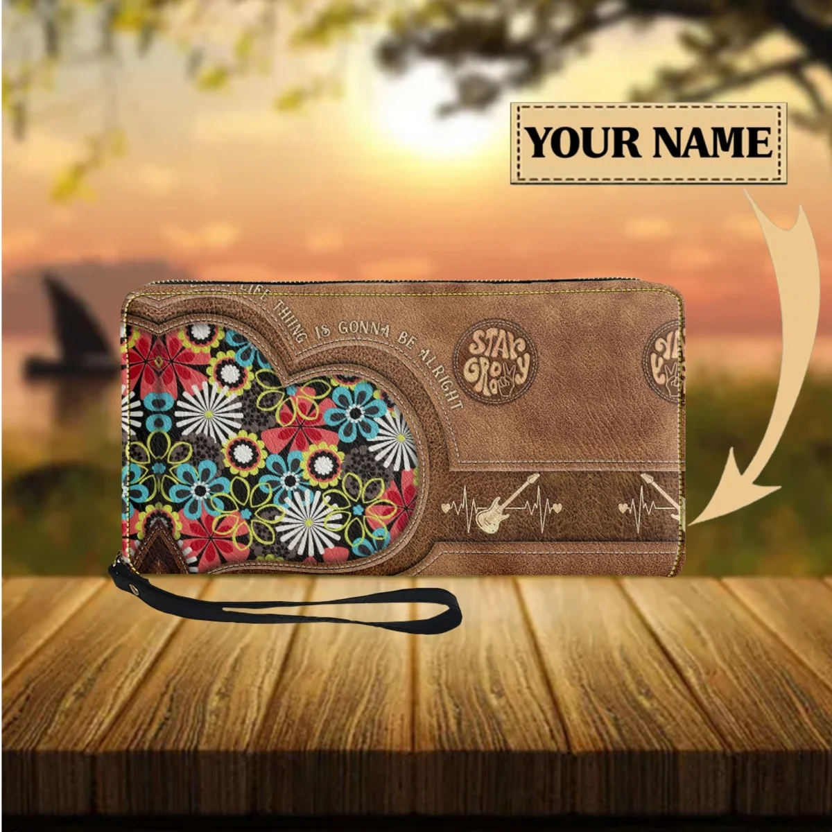 Hippie Peace and Love Personalized Women's Wallet Long Zipper Purse for Female Casual Wrist Strap Coin Case carteira feminina