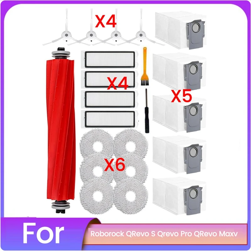AT64 22 Uds para Roborock Qrevo S, Qrevo Pro, Qrevo Maxv piezas de Robot aspirador cepillo principal Cepillo Lateral filtro Hepa bolsa de polvo