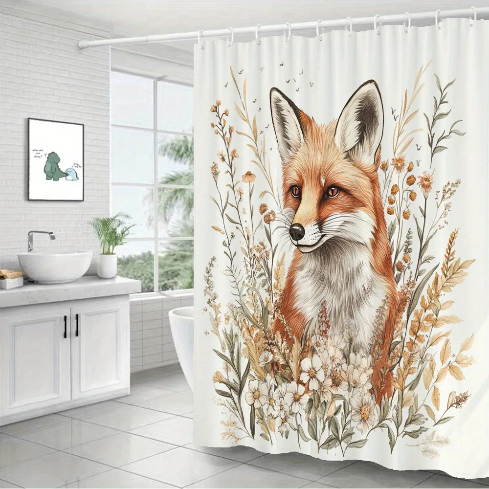 

Ботаническая шторка для душа Fox Botanical – Лиса с янтарными глазами и полевыми цветами, 12 крючков, 70,87×70,87 дюймов, полиэстер, можно стирать в машине.