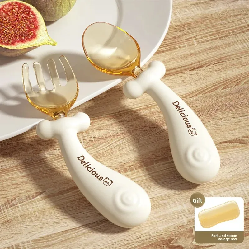 赤ちゃん用トレーニングスプーンとフォークセット、自己給餌用、柔軟なベビー食器、1歳以上の子供用、ベビー食事用アクセサリー