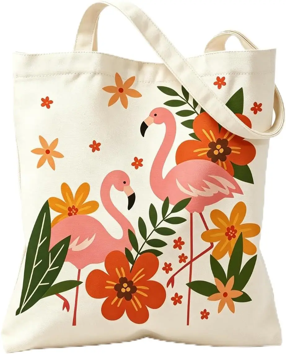 Vacation Themed Tote Bag Flamingos and Forests Prints Large Capacity Multifunctional Shoulder Bag Fashion Travel Shopping Bags