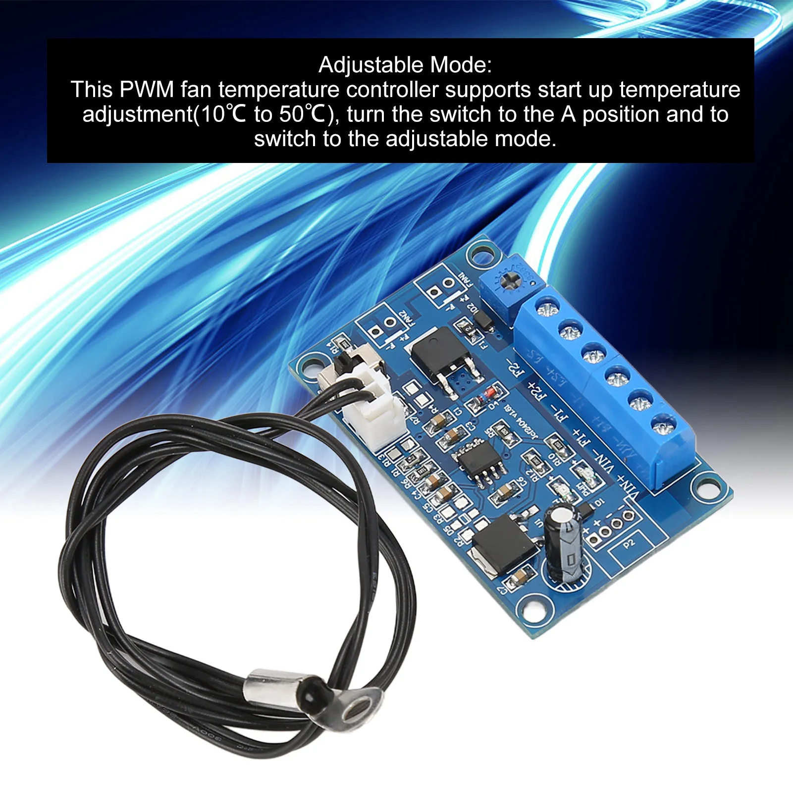 PC Fan Speed Controller Easy Connection Stable 19.7in Cable Adjustable Fixed Mode PWM Fan Speed Controller for 12V/24V Fan