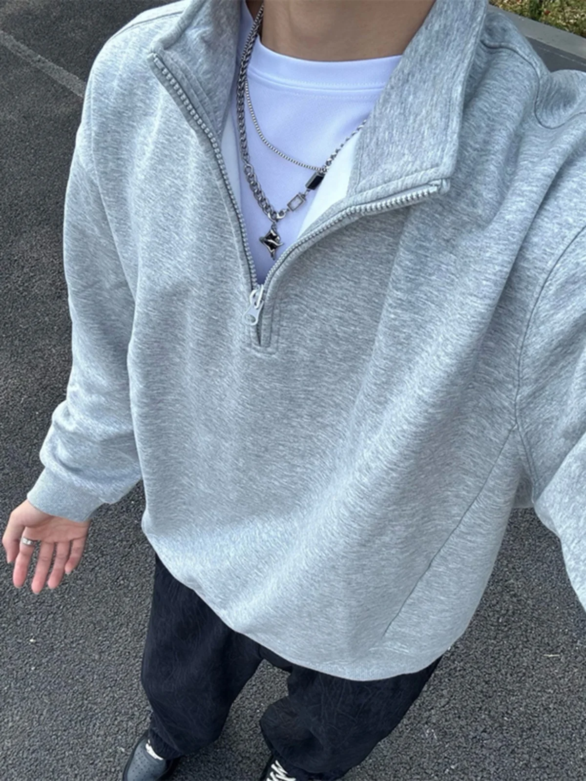 

Loose Fit Men's Hoodie Heavyweight Casual Outerwear Zipper Closure High Collar American Style Base Layer Winter Jacket