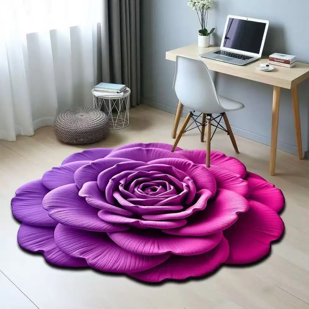Special-shaped Flower Carpet Soft Non-slip Peony Floor Mat 60x60cm Absorbent Door Gasket for Living Room Tea Table Bedside