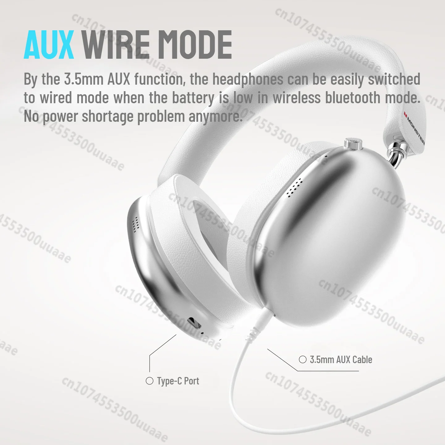 Monster AH100 ANC ワイヤレス Bluetooth 6.0 オーバーイヤー
