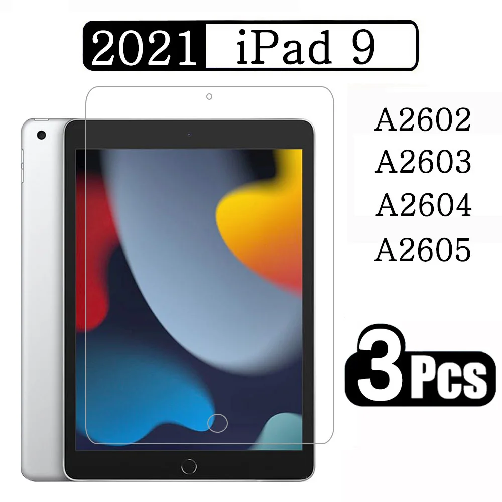 

(3 Packs) Tempered Glass For Apple iPad 9 10.2 2021 9th Generation A2602 A2603 A2604 A2605 Coverage Tablet Screen Protector Film