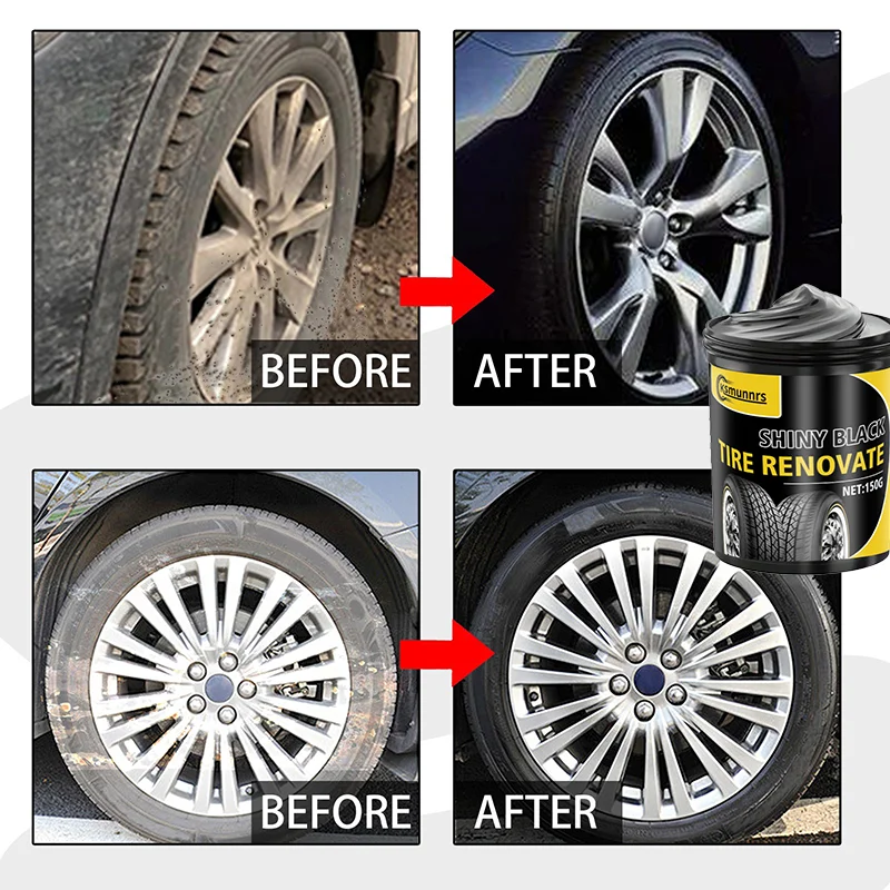 Car tire care paste, wheel rust cleaner, stain remover, retreading, shine enhancement, and tire coating. It can quickly improve