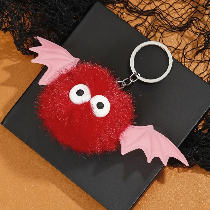 Cute Halloween Bat Devil Plush Pendant Keychain for Women Men Kids Lovely Keyring Backpack Bag Accessories Gifts for Friends