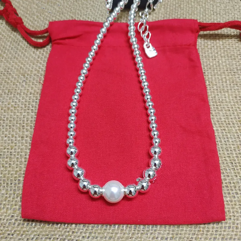 2022 New Stainless steel alloy Silver Color Bead Necklace Can Be Given As A Gift To Women with Free Wholesale Shipping