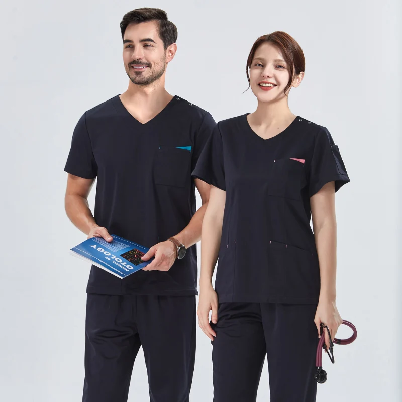 Silky Medical Scrub Uniform Surgical Scrubs Set Workwear Women Men Black Dentist Anti-static Beauty Health Nurse Suits 602