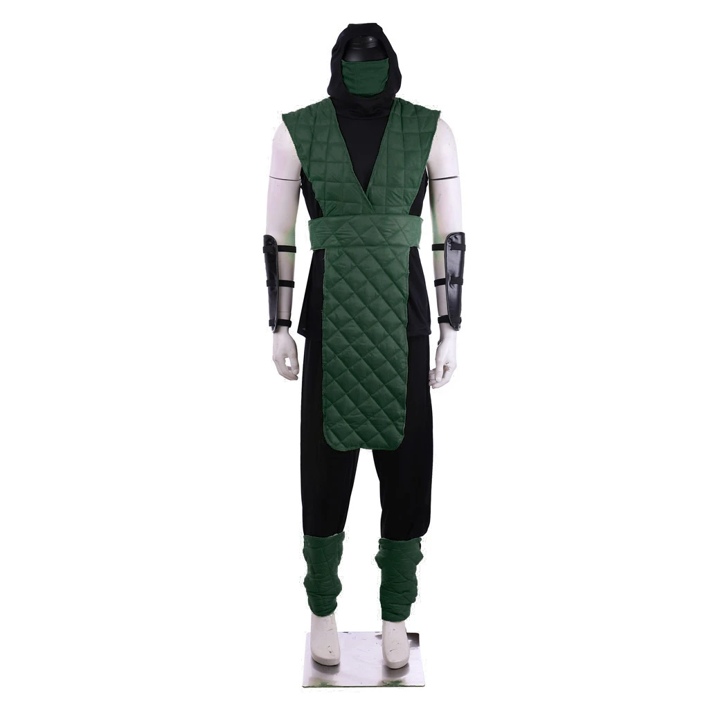 

Cosplayitem Men's Mortal Kombat Reptile Cosplay Costume Green Suit with Face Covering Shotokan Ninja Green Fighter suit uniform