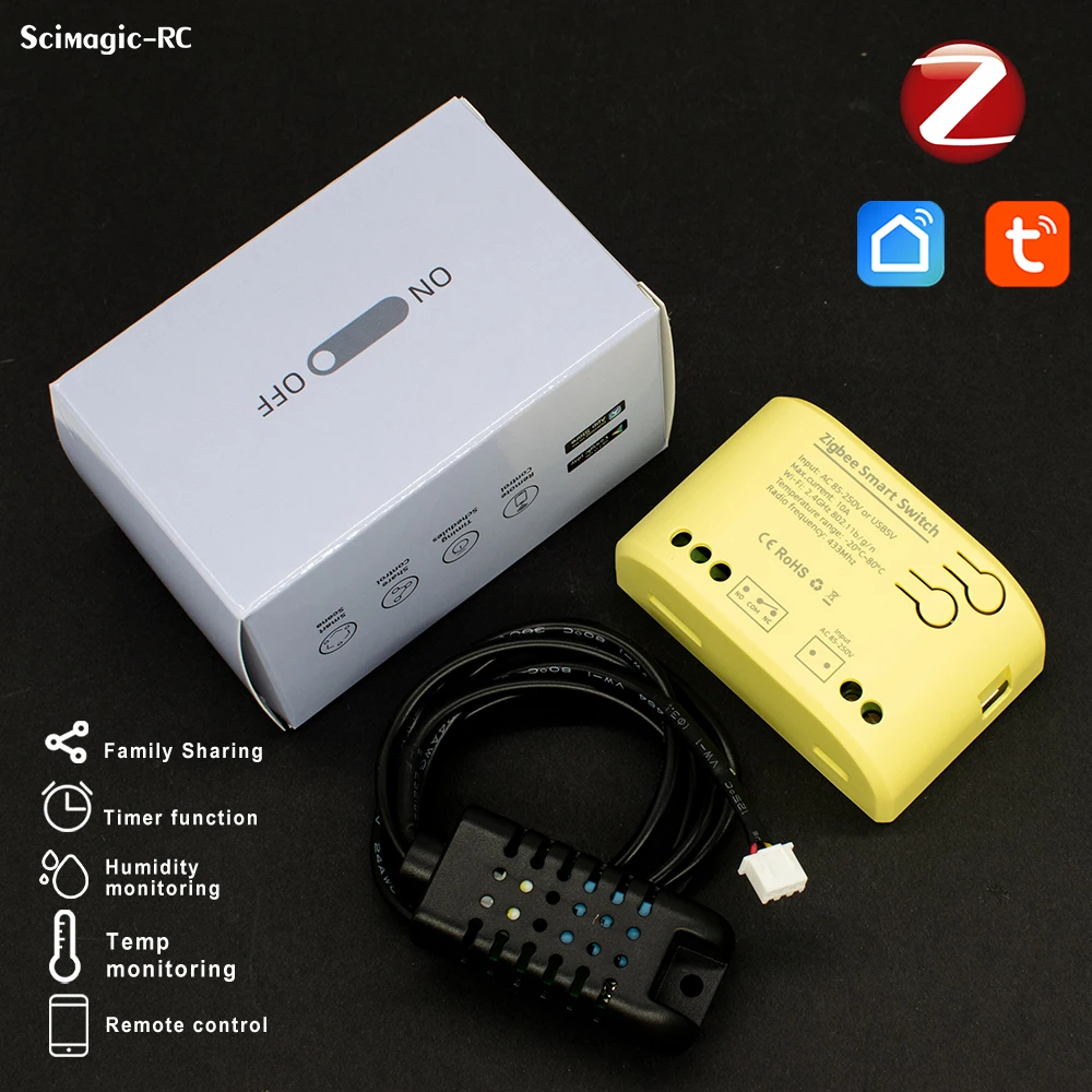 

Zigbee Tuya 7-32 В или 85-250 В Мониторинг температуры и влажности Умное управление с помощью WIFI и 433 МГц ВЧ с помощью Alexa Google Home
