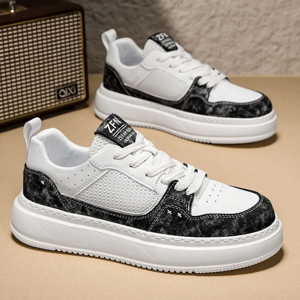 

Men's 2026 Mesh Skate Shoes, Black White Thick Sole Casual Sneakers