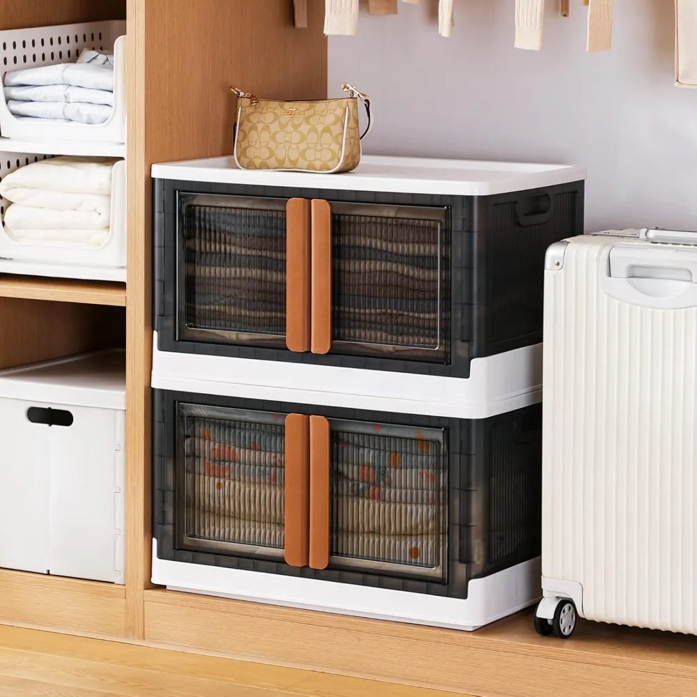 4 Pack Cube Storage Cabinet, Collapsible Outdoor Stackable Plastic Shelves Organizer w/Lids, 19 Gal Office Storage Bins