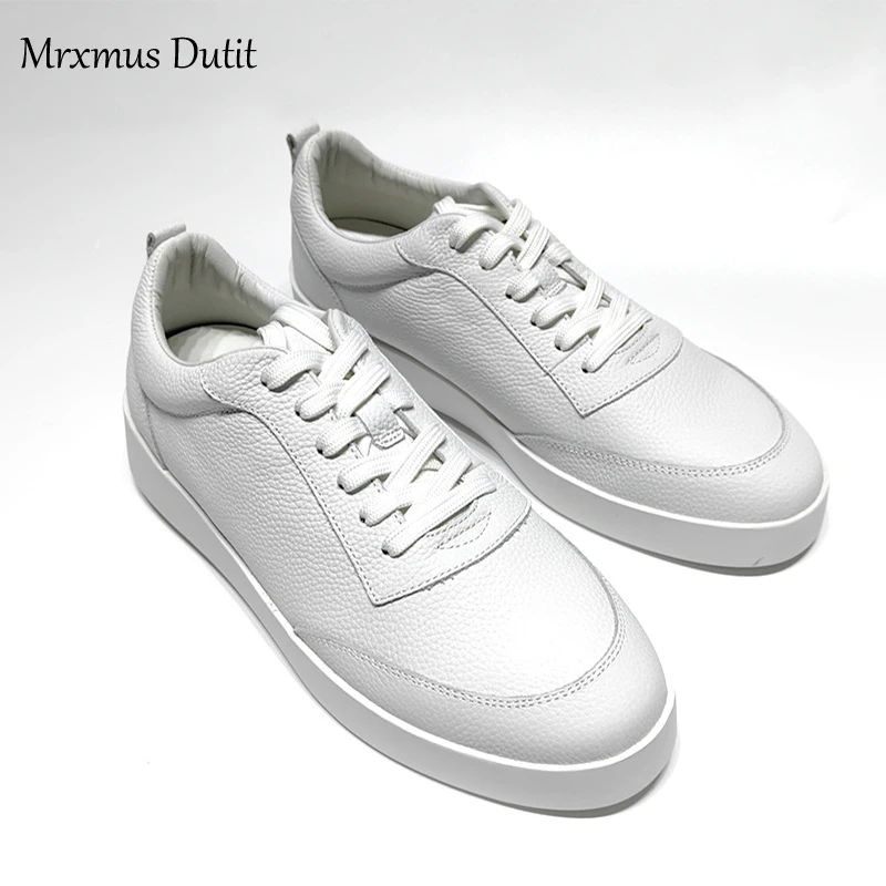 Mrxmus 2024 Spring Summer New Men Genuine Leather Lacing Thick Sole Flat Sneaker Solid Simple Casual Versatile Shoes Male Chic